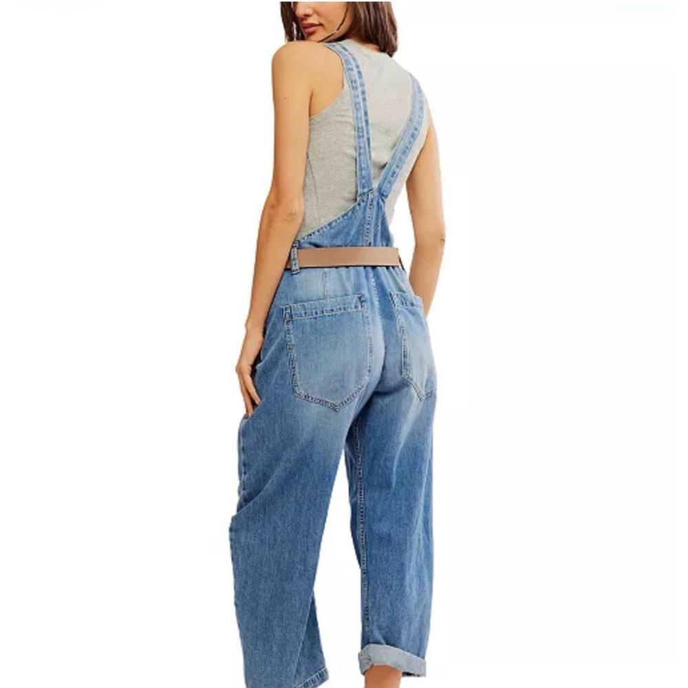 We The Free Light Blue Denim Patch Pocket Overalls